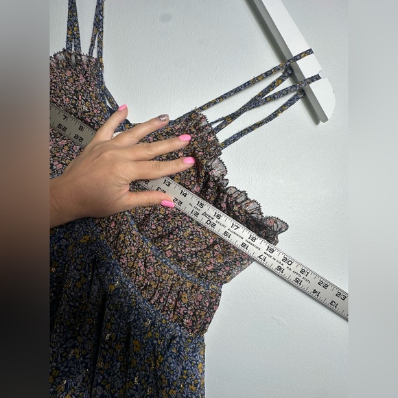 Lucky Brand Ruffle Floral Maxi Sundress Blue Brown w Gold  Size Large - Picture 14 of 16